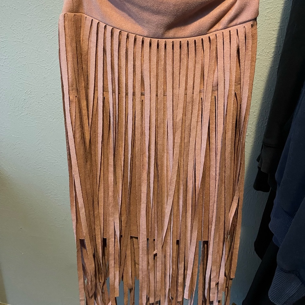 Fringed Suede Skirt in dusty rose